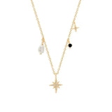 925 Silver Stack Clavicle Necklace Octagonal Star CZ Pearl Necklace