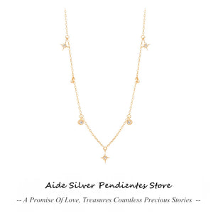 925 Silver Stack Clavicle Necklace Octagonal Star CZ Pearl Necklace