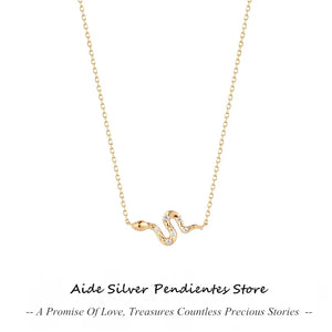 925 Silver Thin Chain Necklace Funny Snake Crystal Punk Necklace Men Women