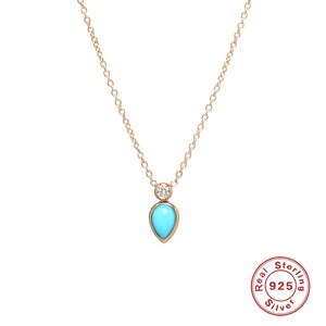 925 Silver Turquoise & Zircon Teardrop Pendant Necklace