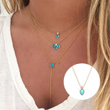 925 Silver Turquoise & Zircon Teardrop Pendant Necklace