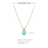 925 Silver Turquoise & Zircon Teardrop Pendant Necklace