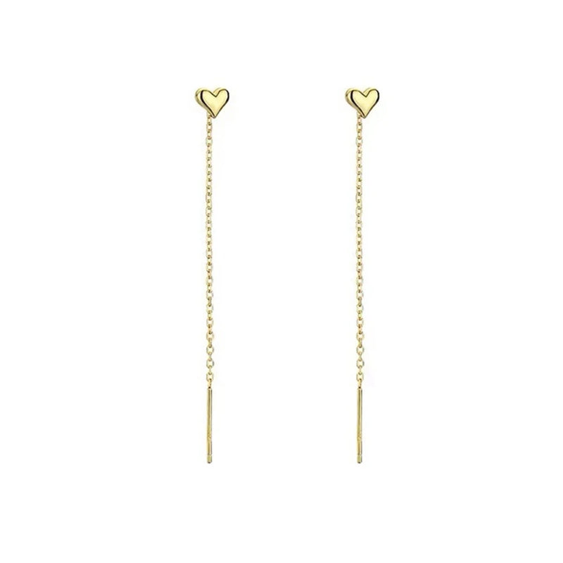 925 Silver Heart Drop Tassel Earrings for Women