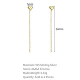 925 Silver Heart Drop Tassel Earrings for Women
