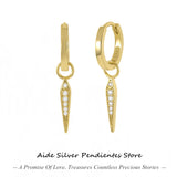 925 Sterling Silver Triangular Zircon Willow Nail Pendant Earring