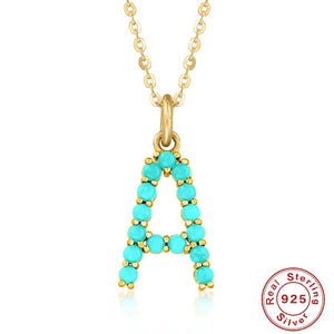 925 Silver Turquoise Initial Letter Pendant Necklace for Women