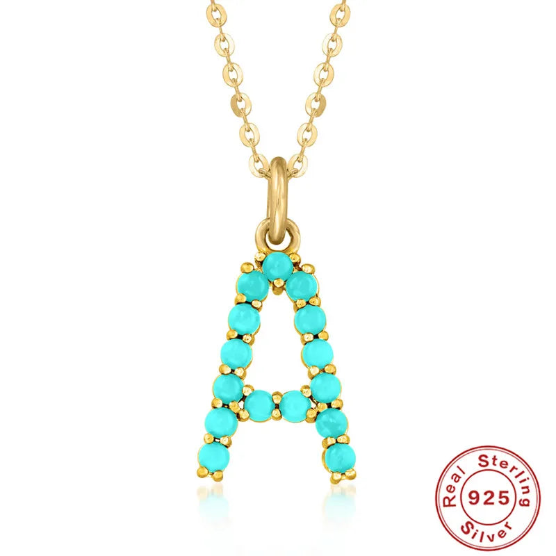 925 Silver Turquoise Initial Letter Pendant Necklace for Women