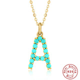 925 Silver Turquoise Initial Letter Pendant Necklace for Women