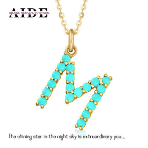 925 Silver Turquoise Initial Letter Pendant Necklace for Women