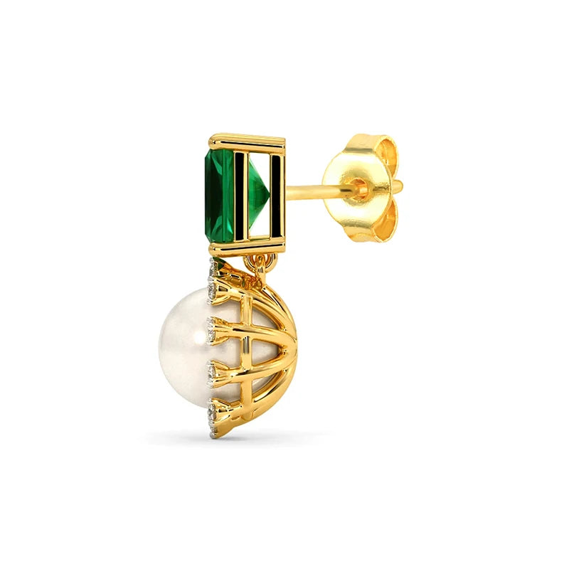 925 Silver Pearl Emerald Zircon Stud Earrings Fine Jewelry Gift