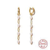 925 Silver Vintage Pearl Tassel Hoop Earrings Chians Drop Piercing