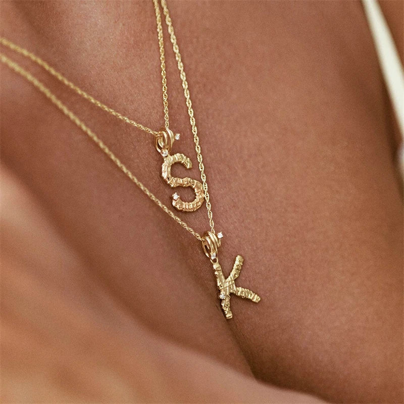925 Silver Vintage Texture Irregular Letters Necklace Choker for Women