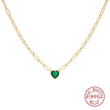 925 Silver Zircon Heart Pendant Necklace for Women, Collares Jewelry