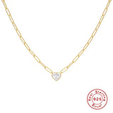 925 Silver Zircon Heart Pendant Necklace for Women, Collares Jewelry