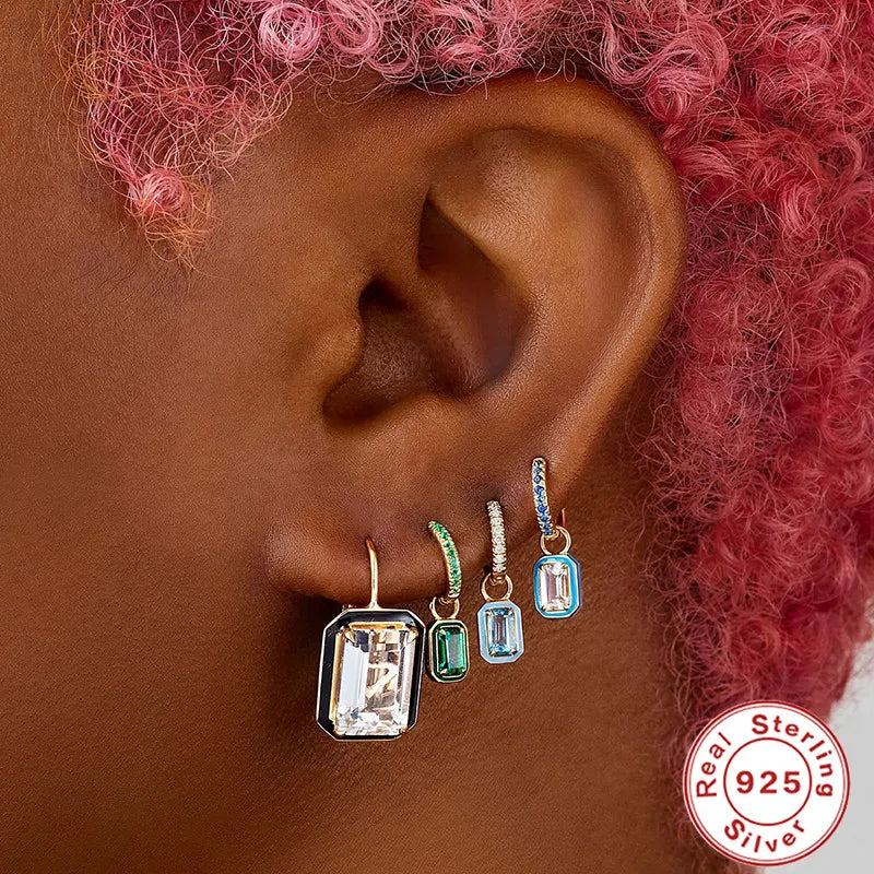 Colorful Oil Dropping Drop Earrings 925 Sterling Silver Enamel Ear Buckle