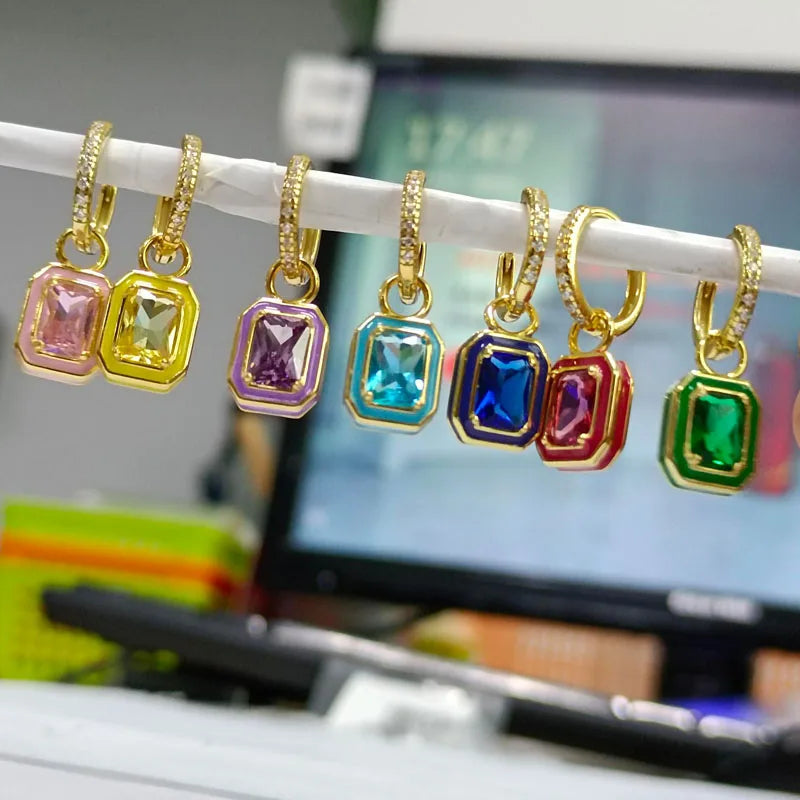 Colorful Oil Dropping Drop Earrings 925 Sterling Silver Enamel Ear Buckle