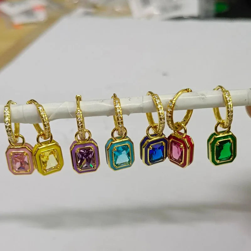 Colorful Oil Dropping Drop Earrings 925 Sterling Silver Enamel Ear Buckle