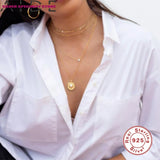CZ 925 Silver Necklace Women Round Pendant Choker Bijoux Collar