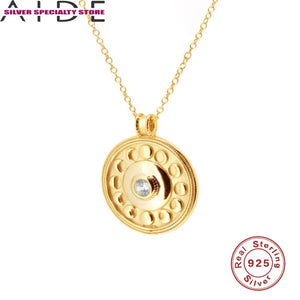 CZ 925 Silver Necklace Women Round Pendant Choker Bijoux Collar