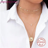 CZ 925 Silver Necklace Women Round Pendant Choker Bijoux Collar