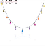 Colorful Diamond Chain Choker Necklace 925 Sterling Silver Jewelry