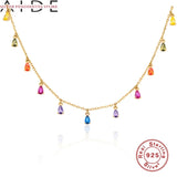 Colorful Diamond Chain Choker Necklace 925 Sterling Silver Jewelry