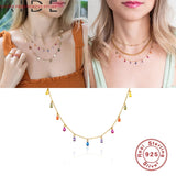 Colorful Diamond Chain Choker Necklace 925 Sterling Silver Jewelry