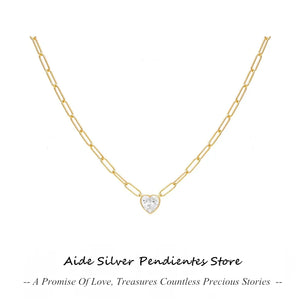 Colorful Zircon Heart Necklace 925 Sterling Silver Clavicle Necklaces