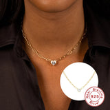Colorful Zircon Heart Necklace 925 Sterling Silver Clavicle Necklaces