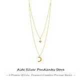Double Layered Cross Star Moon Dangle Collar Necklace 925 Sterling Silver