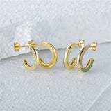925 Silver Small C-shaped Colorful CZ Stud Earrings Women Boho Jewelry