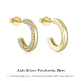 925 Silver Small C-shaped Colorful CZ Stud Earrings Women Boho Jewelry