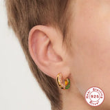 925 Silver Small C-shaped Colorful CZ Stud Earrings Women Boho Jewelry