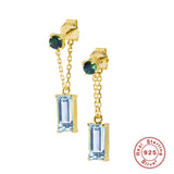 Geometric CZ Tassel Dangle Earring 925 Silver Birthday Gift Women's Earring