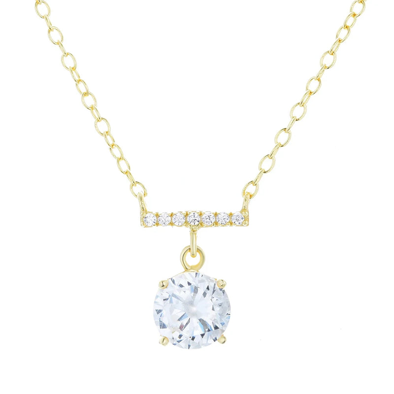 Geometric Crystal Wedding Pendant Necklace 925 Sterling Silver