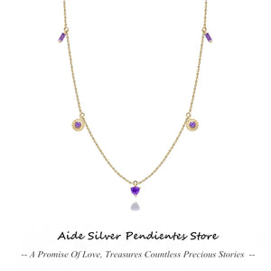 Delicate Purple Crystal Necklace 925 Silver 18K Plated for Women Girl