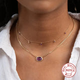 Delicate Purple Crystal Necklace 925 Silver 18K Plated for Women Girl