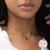 Delicate Purple Crystal Necklace 925 Silver 18K Plated for Women Girl