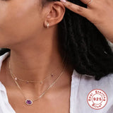 Delicate Purple Crystal Necklace 925 Silver 18K Plated for Women Girl
