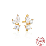 Geometric CZ Pearl Earring 925 Sterling Silver Cartilage Piercing