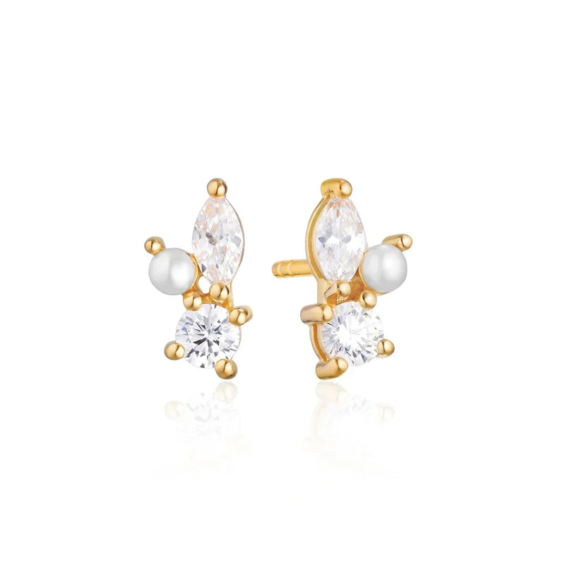 Geometric CZ Pearl Earring 925 Sterling Silver Cartilage Piercing