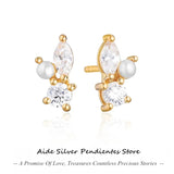 Geometric CZ Pearl Earring 925 Sterling Silver Cartilage Piercing
