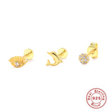 925 Silver CZ Stud Earrings Small Pendientes Boucle Oreille Femme