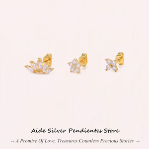 925 Silver CZ Stud Earrings Small Pendientes Boucle Oreille Femme