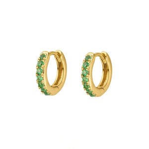Green CZ Huggie Earrings for Women - Silver Hoop Jewelry