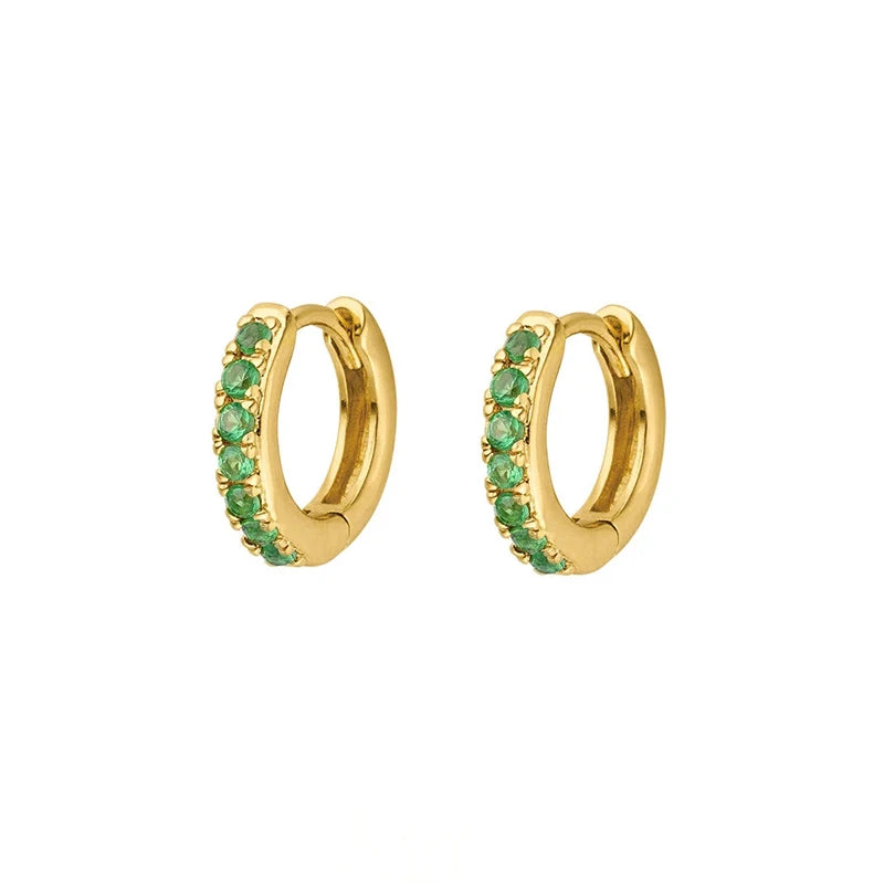 Green CZ Huggie Earrings for Women - Silver Hoop Jewelry