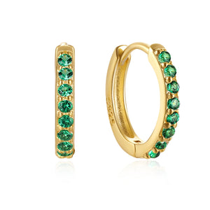 Green CZ Huggie Earrings for Women - Silver Hoop Jewelry