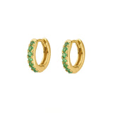 Green CZ Huggie Earrings for Women - Silver Hoop Jewelry