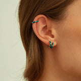 Green CZ Huggie Earrings for Women - Silver Hoop Jewelry