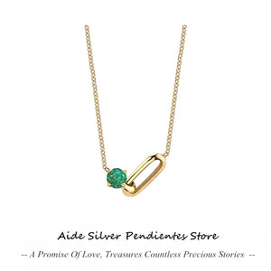 Minimalist Green Zircon Oval Necklace 925 Sterling Silver Pendant